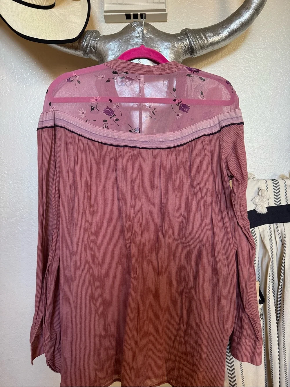 Free People Mauve Embroidered V-Neck Boho Tunic
